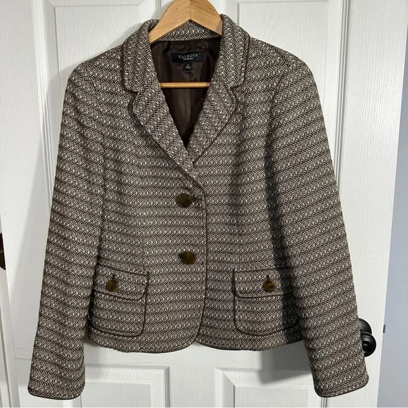 Beautiful Talbots blazer, size 10, wool/cotton, faux leather trim, academia - Picture 1 of 12
